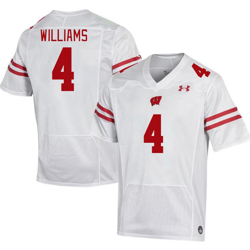 Men #4 C.J. Williams Winsconsin Badgers College Football Jerseys Stitched Sale-White - Click Image to Close